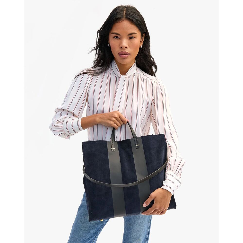 Clare V Navy Suede Racing Stripe Simple tote